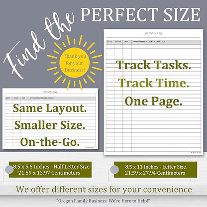 Activity Log Notepads(2 Pack, 50 Pages Each) Pad Planners to List a Task, Action or Contact. A Versatile Work Tool to Track Time & Office Productivity. 8.5 X 5.5, A5 Sheets.