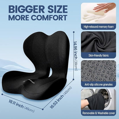 Memory Foam Seat Cushion for Office Chair and Car Seat | Sciatica & Hip & Coccyx Pain Relief Desk Chair Cushion for Long Sitting Office Workers, Car Drivers, Wheelchair, Home