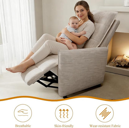 Recliner Chair for Women, Small Recliners for Small Spaces with High Back, Manual Push Back Nursery Chair Overstuffed High-Density Foam for Nursing Bedroom Living Room (Beige)