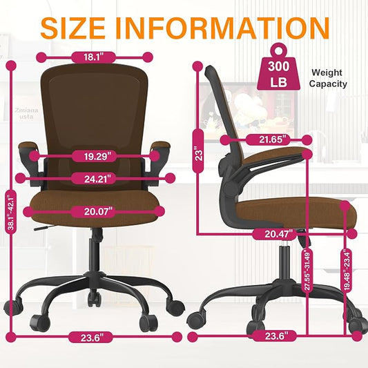 Mimoglad Office Chair, Ergonomic Desk Chair with Adjustable Lumbar Support, High Back Mesh Computer Chair with Flip-up Armrests-Task Chairs, Executive Chair for Home Office