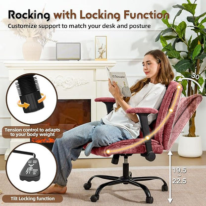 Criss Cross Chair with Wheels & Flip Arms, Wide Cross Legged Office Chair with Adjustable Tilt Criss-Cross Desk Chair with Lumbar Support for Home Office, Bedroom, Apartment Red