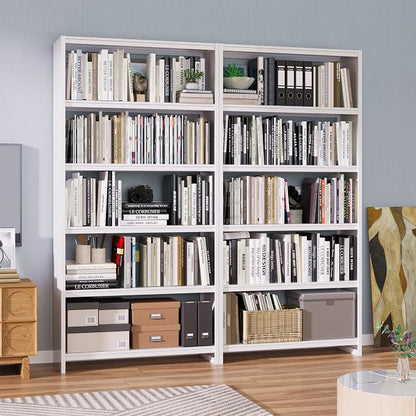 OSEILLC Bookshelf, 69" Tall White Bookshelf with 5 Storage Shelves, Large Metal Bookshelves, 5 Tier Sturdy Bookcase for Living Room, Library, Office, Bedroom, Including Book Stopper,Simple Assembly