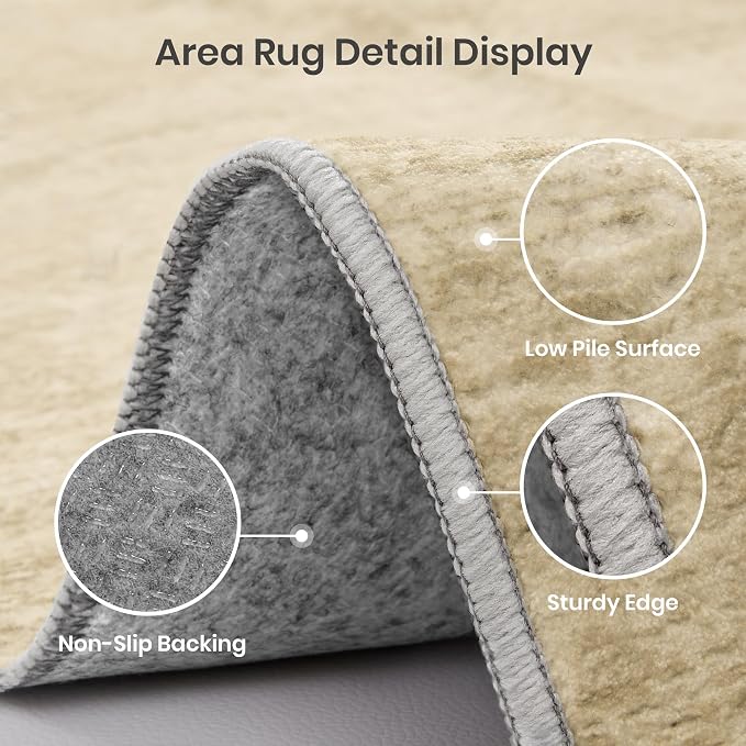 Valenrug Washable Rug 8x10 - Stain Resistant 8x10 Area Rugs for Living Room, Non Slip Backing Printed Rugs for Bedroom, Folable Machine Washable Area Rug (8'x10', Tan)