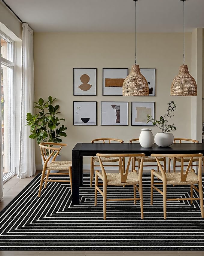 Latte&Fog 5x7 Area Rugs for Living Room Bedroom, Modern Abstract Washable Rug, Boho Non Slip Low Pile Carpet for Indoor Dining Room, Office, Dorm, Classroom, Farmhouse and Kids Room - Indigo Black