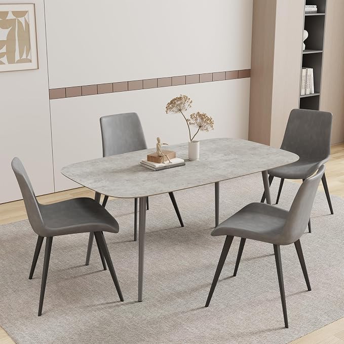 HIPIHOM 47.2'' Dining Table Set for 4,Modern Wood Dining Table,Leather Dining Chairs 4,Table and Chairs Set of 4,Ideal for Kitchen Dining Room (Gray Table + 4 Gray Chairs, 47.2")