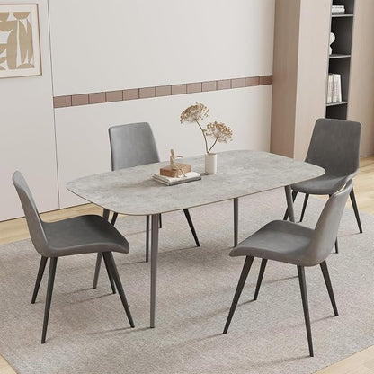 HIPIHOM 47.2'' Dining Table Set for 4,Modern Wood Dining Table,Leather Dining Chairs 4,Table and Chairs Set of 4,Ideal for Kitchen Dining Room (Gray Table + 4 Gray Chairs, 47.2")