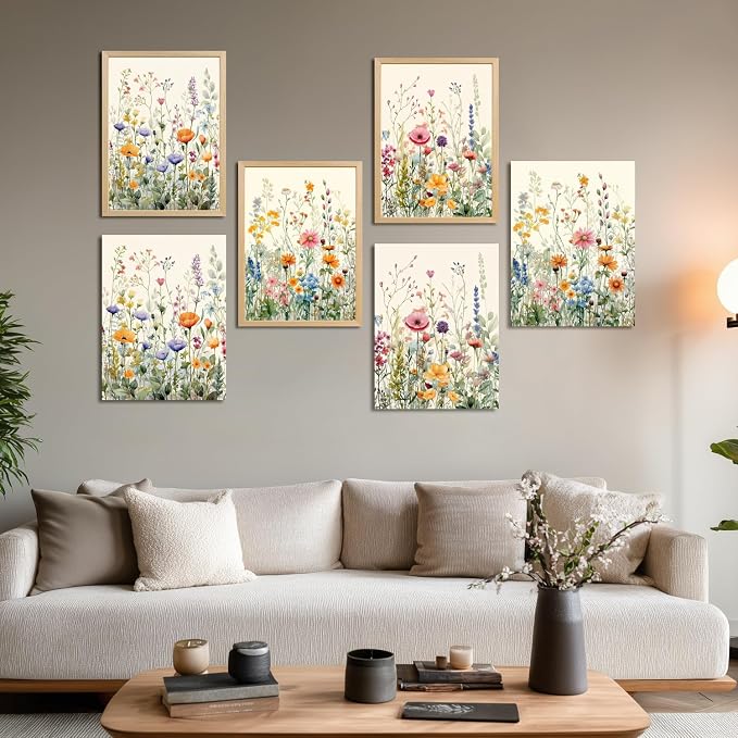 LLEEMPI Framed Watercolor Floral Wall Art Set of 3, Colorful Wildflower Wall Decor, Modern Abstract Botanical Canvas Painting, Rustic Farmhouse Poster Print for Bedroom Bathroom Office 16x24 Inch