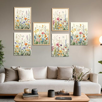 LLEEMPI Framed Watercolor Floral Wall Art Set of 3, Colorful Wildflower Wall Decor, Modern Abstract Botanical Canvas Painting, Rustic Farmhouse Poster Print for Bedroom Bathroom Office 12x16 Inch