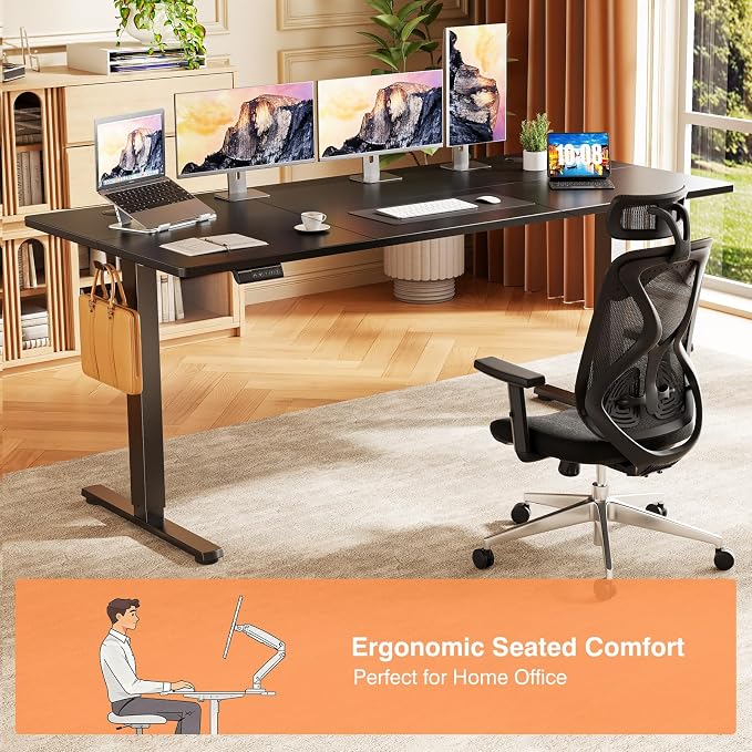 Sweetcrispy 63 Inch Electric Standing Desk, Height Adjustable Sit Stand Up Desk, Computer Workstation Home Office Gaming Rising Table with Memory Preset Splice Board, Black