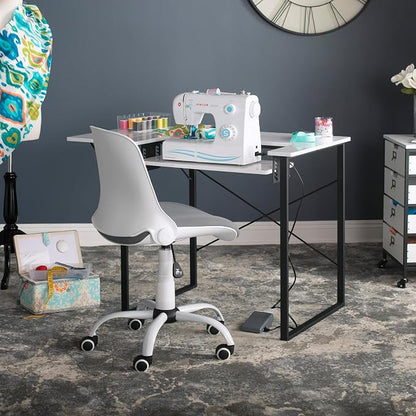 Studio Designs Contoured Folding Swivel Task Chair – Ergonomic Desk Chair with Adjustable Height, Folding Back for Compact Storage, Padded Seat – White