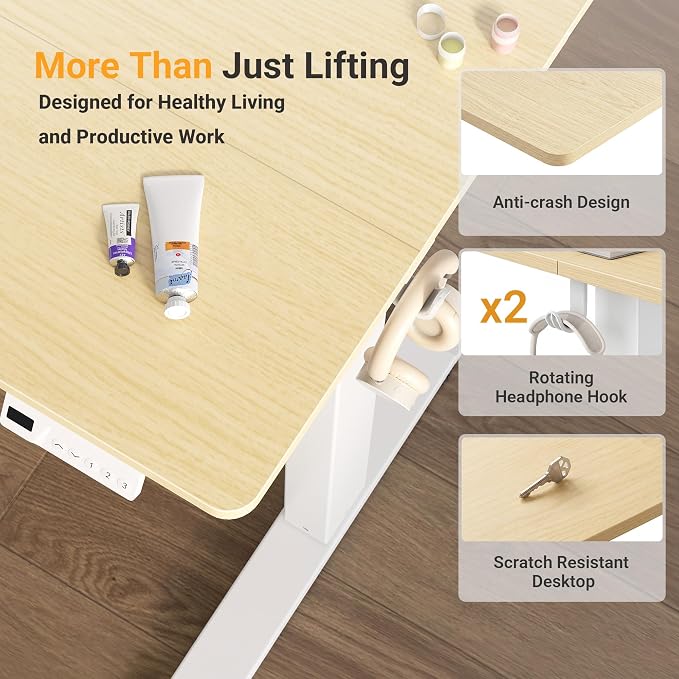 YDN 32" Small Electric Standing Desk Adjustable Height, Sit Stand up Desk with Memory Presets & Cable Management, Home Office Desk for Office & Computer Workstation, White Frame/Nature Top