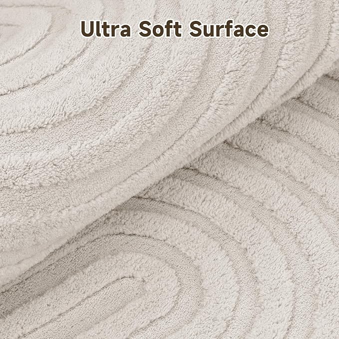 Pauwer 3x6 Washable Area Rugs for Living Room Modern Beige Solid Color Soft Fluffy Rugs for Bedroom Non Slip Boho Accent Indoor Mat Floor Carpet Cover for Kids Dining Room Kitchen Office