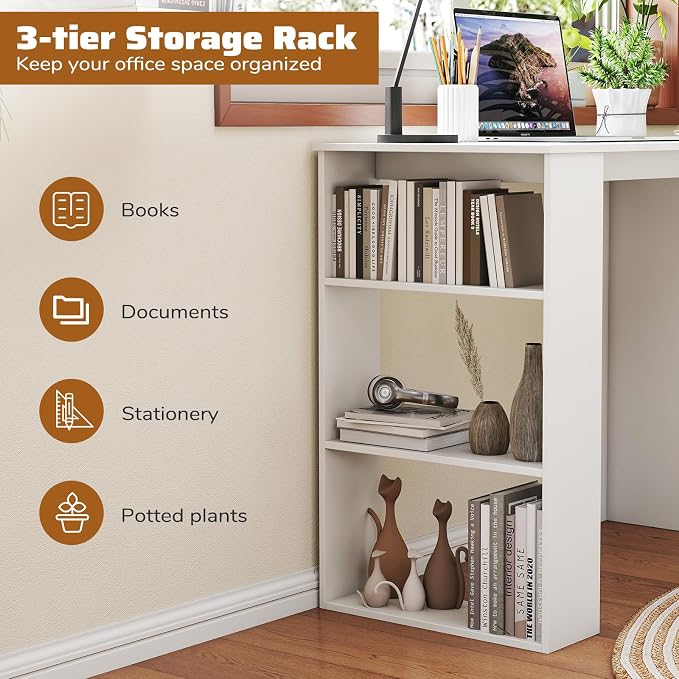 Giantex Small Computer Desk, 35.5 Inch Compact Home Office Desk with Storage Bookshelf, Vanity Table, Modern Laptop Computer Workstation, Student Teen Study Writing Desk for Small Spaces, White