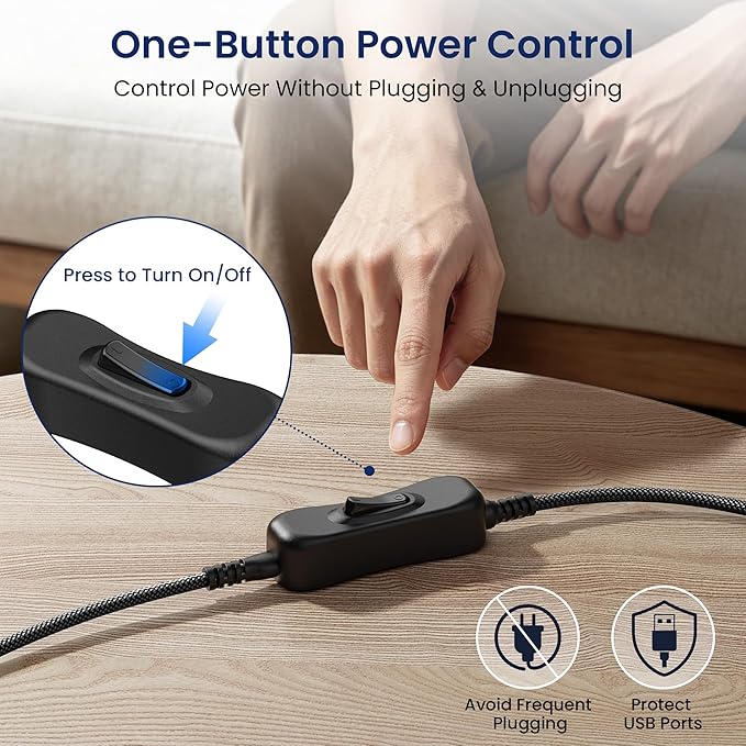 Itramax USB On Off Switch Cable,USB Extension Cable Support Data and Power 10FT/3M,Inline Power Switch,Male to Female with Toggle Switch for LED Lamp,LED Light Strips,Driving Recorder