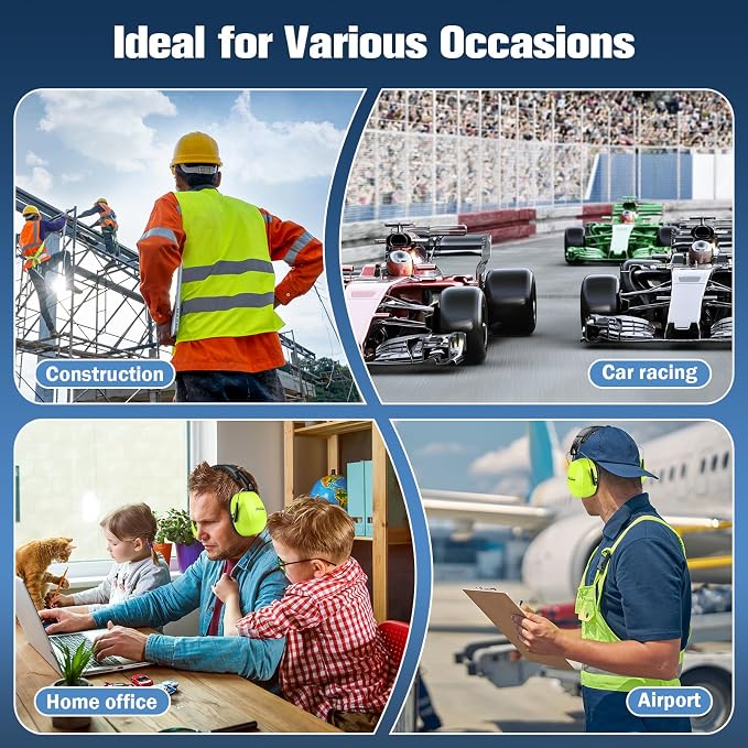 ProCase NRR 32dB Noise Reduction Ear Muffs for Adults & Kids, Hearing Protection for Shooting, Gun Range, Mowing, Construction & Autism Sensory Support, Foldable Safety Earmuffs –Neonyellow