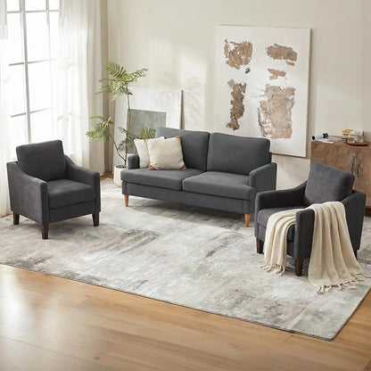 VKNOW Mid-Century Accent Chair, No Tools Assembly Required, Modern Upholstered Polyester Armchair for Living Room,Comfy Reading Accent Chairs with Wood Legs for Bedroom, Dark Grey
