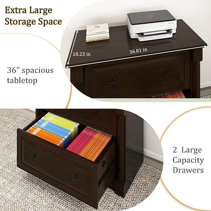 blini 2 Drawer File Cabinet Farmhouse Lateral File Cabinet with Hanging File Folders，Fits Letter/Legal/A4 Sizes, 36.8" Large Wood File Storage Cabinets Printer Stand for Home Office