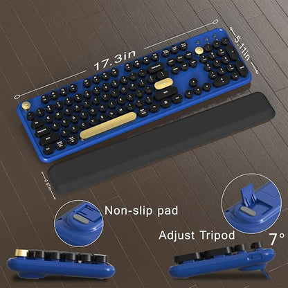 MPTOG Colorful Wireless Computer Keyboard and Mouse Combo with Round Typewriter Keycaps, Retro Design, Power Switch, Ergonomic Design, 2.4GHz Wireless for Windows, Mac, PC(Black-Blue)