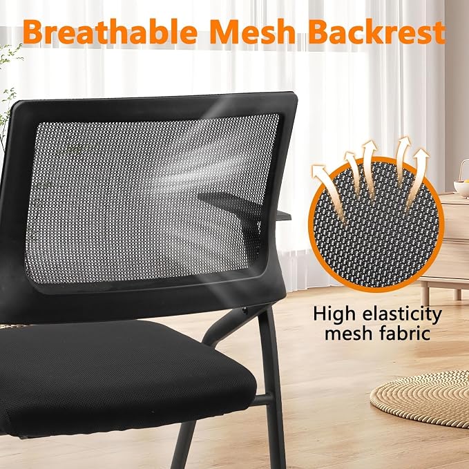 CLATINA Stackable & Foldable Office Chairs with Ergonomic Lumbar Support and Thickened Seat Cushion, Folding Mesh Fabric Reception Guest Chair for School Church Conference Waiting Room Black (10pk)