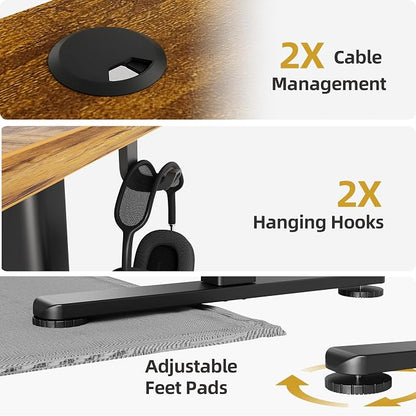 INNOVAR Electric Standing Desk, Adjustable Height Stand up Desks, 55 x 24 Inches Sit Stand up Desk for Home Office Computing, 3-Preset Memory Height Ergonomic Rising Desks, Rustic Brown