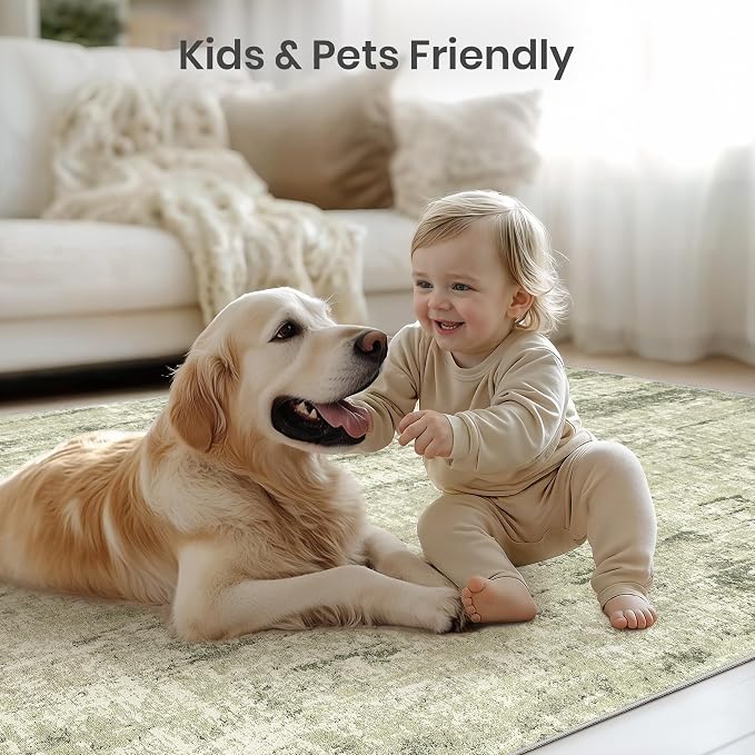 Valenrug Washable Rug 6x9 - Stain Resistant 6x9 Area Rugs for Living Room, Non Slip Backing Printed Rugs for Bedroom, Folable Machine Washable Area Rug(Green,6'x9')