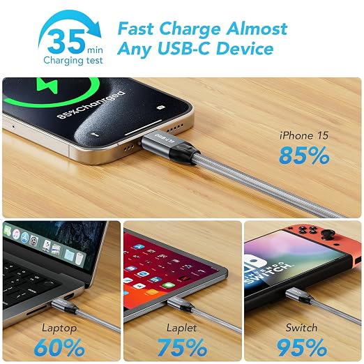ULT-WIIQ 5FT USB C to USB C 3.2 Gen 2 x 2 Video Cable for Portable Monitor, 4K@144/120/60Hz 8K Display Cable, 20Gbps Data Transfer, PD 3.1 240W Fast Charging, for iPhone 17, MacBook, SSD, CarPlay