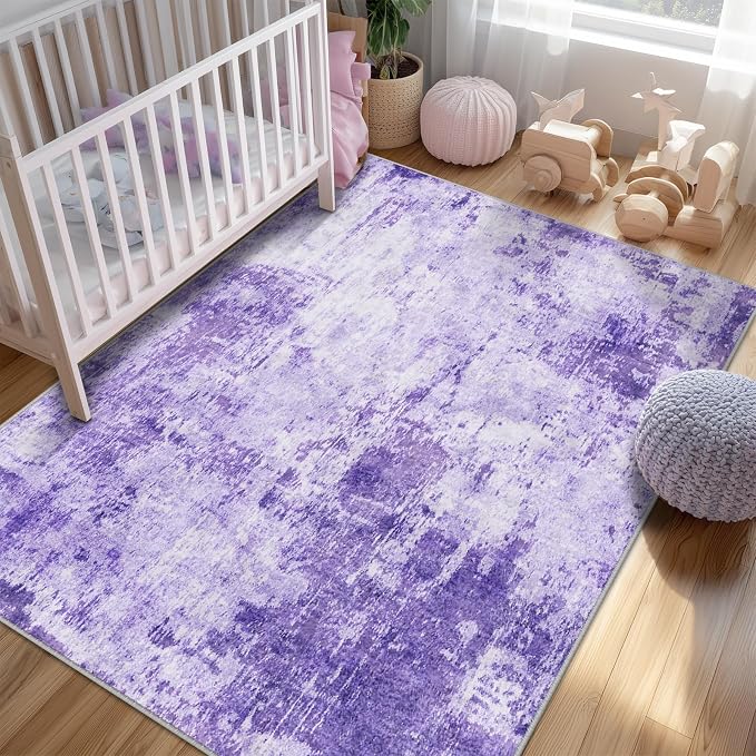 RELEANY Washable Area Rugs 8'x10' Non-Slip Modern Abstract Soft for Living Room Entryway Bedroom Kitchen, Print Pattern, Purple Gray Pink White