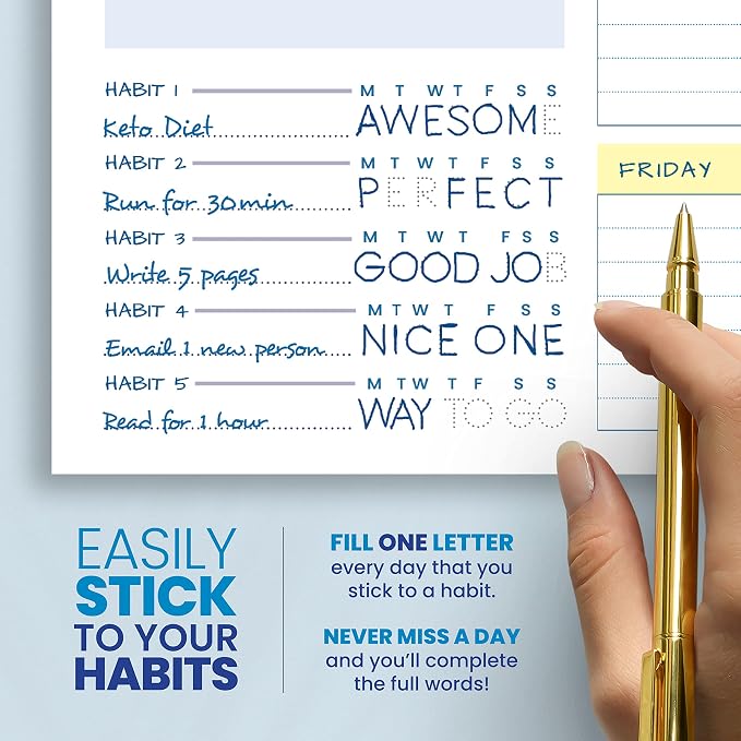 Weekly Planner Pad - Undated Planner - To Do List Notepad - Habit Tracker - 11 x 8.5" - 52 Tear-Off Sheets - Daily Planner Undated for Home Work Office Business - Goal Planner - Cute Planner (Blue)