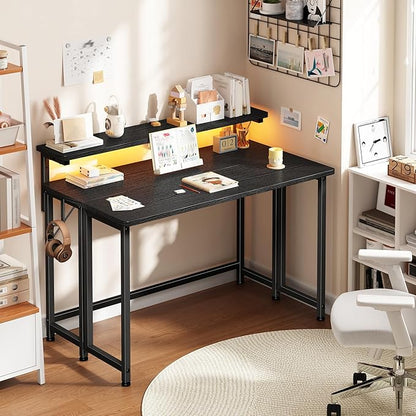 DurayLoly Folding Table with RGB Light for Small Space, 31.5" Folding Computer Desk for Space Saving Sofa Table for Couch, Home Work Office Desk with Monitor Stand, Easy to Fold with Hooks,Black