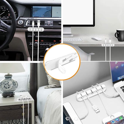 Cord Holder Cable Organizer Clips – Self Adhesive Cord Organizer for Desk, Car, Nightstands, Office, White Silicone Cord Keeper Cable Clips Wire Holders for Phone Charger Cords (7-5-3-1-1 Slots)