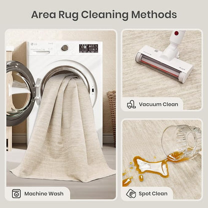 Valenrug Washable Rugs 6x9 - Non Slip 6x9 Area Rugs for Living Room, Stain Resistant Area Rugs for Bedroom, Foldable Machine Washable Area Rug(6'x9', Beige)
