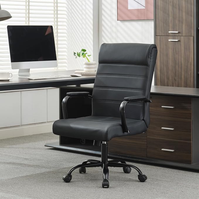 Office Desk Chair,Modern Conference Room Chairs,High Back Ergonomic Home ofiice Chair,Adjustable Height Swivel Executive Computer Chair with Padded Seat and Armrest,Pure Black
