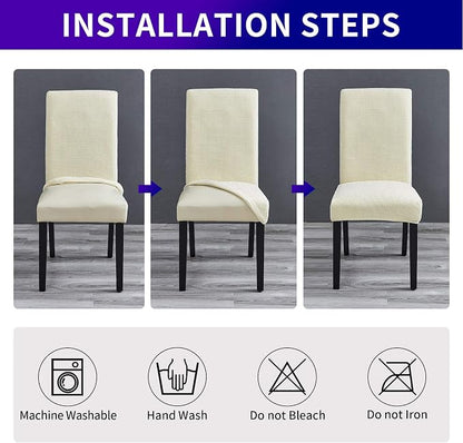 Stretch Chair Covers for Dining Room Set of 2, Removable Washable Dining Room Chair Covers, Dining Chair Slipcovers Seat Protector, Great Home Decor and Banquet Upholstery (Ivory, 2 Pack)