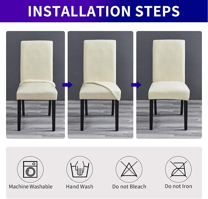 Stretch Chair Covers for Dining Room Set of 8, Removable Washable Dining Room Chair Covers, Dining Chair Slipcovers Seat Protectors, Great Decor for Home and Banquet (Ivory, 8 Pack)