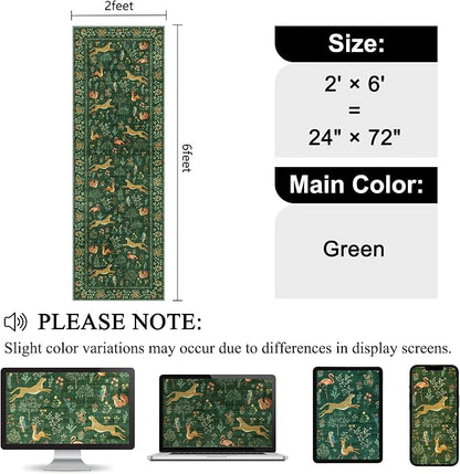 DUKINO 2x6 Rug for Hallway, Washable Kitchen Runner Rug with Non Slip Backing, Soft Low Pile Vintage Animal Runner for Bedroom, Kitchen, Hallway, Entryway, Laundry, Green