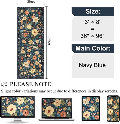 DUKINO 3x8 Runner Rug, Washable Rug for Kitchen with Non Slip Backing, Soft Non Shedding & Low Pile Design Long Floor Carpet Runner for Hallway, Bathroom, Entryway, Laundry, Navy Blue