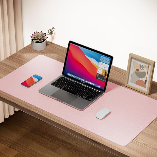 Boutilon Leather Desk Pad Protector,Non-Slip Mouse Pad,Laptop Desk Pad,Office Mouse Mat,Waterproof Leather Desk Blotter,Desk Writing Pad for Office and Home (M-Light Pink,30"x14")