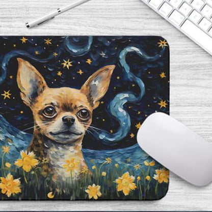 Starry Night Dog Mouse Pad for Home Office Gaming Working Desk Computer Desktop Accessories Non-Slip Rubber Mouse Pad for Dog Lovers (Chihuahua)