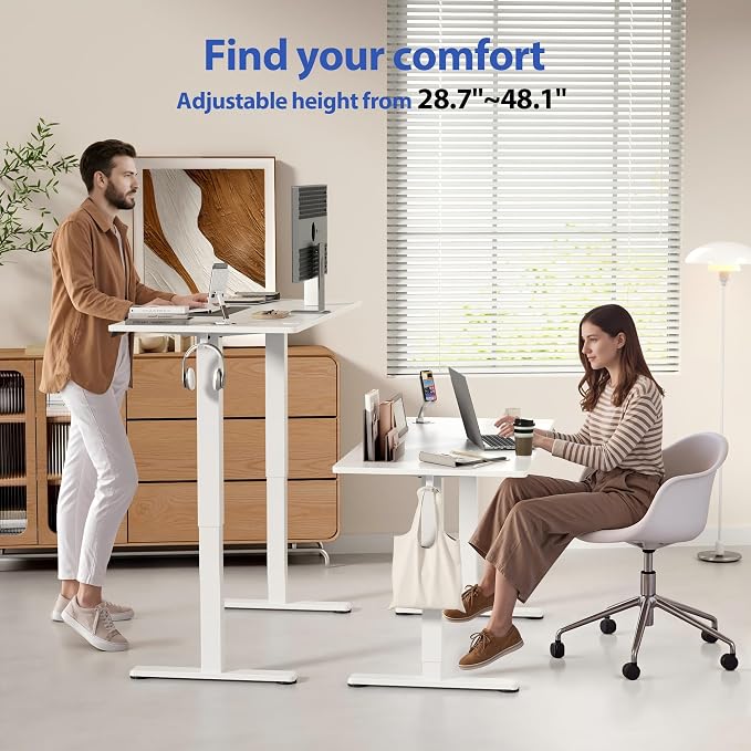 YESHOMY Height Adjustable Electric Standing Desk, 55 x 24 Inches Memory Home Office Sit Stand up Desk with Phone Holder and USB Charging Port, White