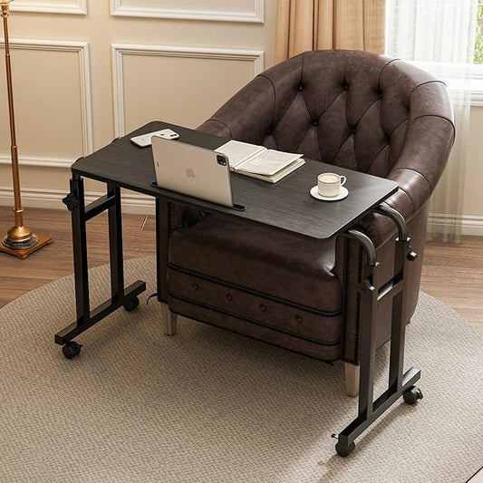 Furist Overbed Table with Wheels, Adjustable Height and Length Over Bed Desk, Hospital Heavy Duty Metal Leg Laptop Stand for Adults