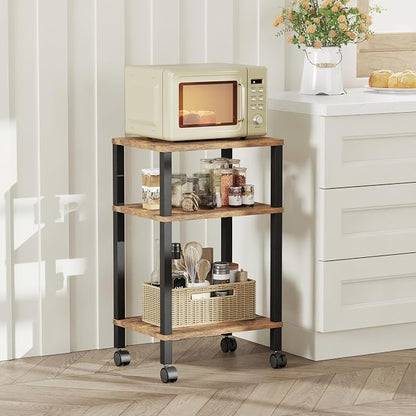 3-Tier Printer Stand with Storage, Mobile Printer Cart with Rolling Casters & Adjustable Feet, Under Desk Storage Shelf for Home Office, Small Printers,Rustic Brown, 15.7" x 11.8" x 25.9"