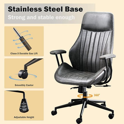 Home Office Chair,Ergonomic Computer Chair with Lumbar Support Adjustable Height,Mid-Century Modern Office Chair with Rolling Swivel Chair for Home Office Game Study(Suede High Back Chair,Gray)