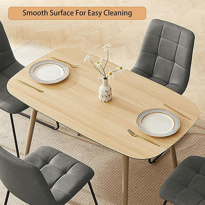 HIPIHOM 47.2'' Modern Dining Table Set for 4 - Wood Table with Cat Scratch Resistant Surface & 4 Gray Leather U-Shaped Chairs, Kitchen & Dining Room Furniture, Ideal for Small Spaces