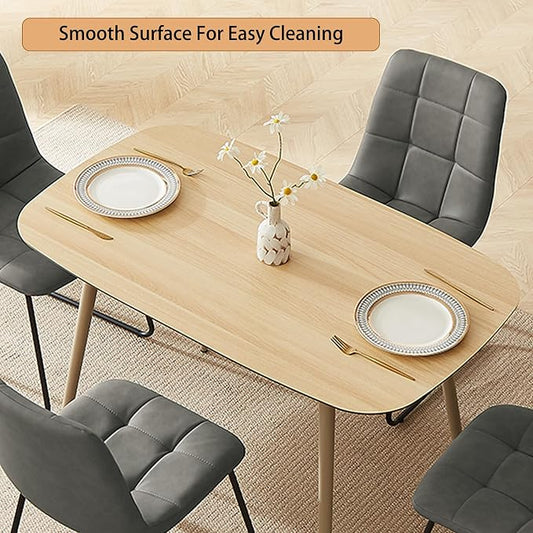 HIPIHOM 47.2'' Modern Dining Table Set for 4 - Wood Table with Cat Scratch Resistant Surface & 4 Gray Leather U-Shaped Chairs, Kitchen & Dining Room Furniture, Ideal for Small Spaces
