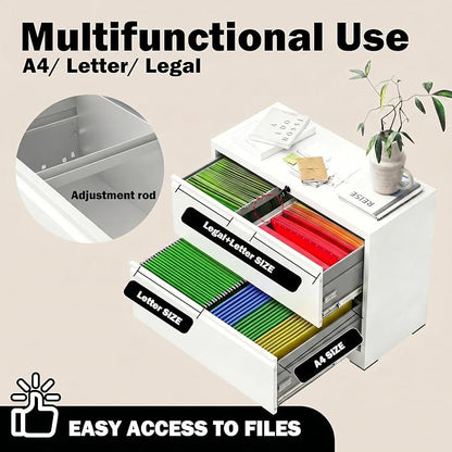 Lateral File Cabinet with Lock, 2 Drawer Filing Cabinet, Metal File Cabinets for Home Office, Steel Heavy-Duty Filing Storage Cabinet for Letters/Legal/A4 (Require Assembly, White)