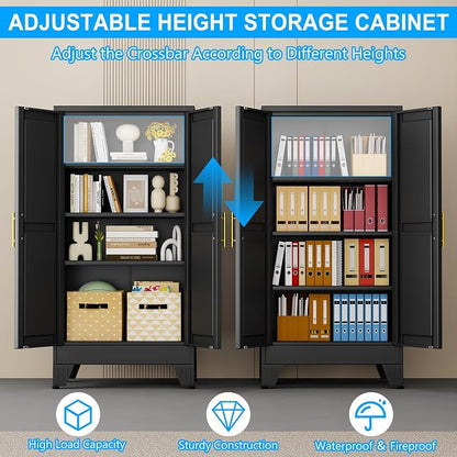 pozdeg 47.24" Tall Metal Storage Cabinet with 2 Doors & 3 Adjustable Shelves, Steel File Cabinet Multipurpose Organizer for Home Office Garage (Black)