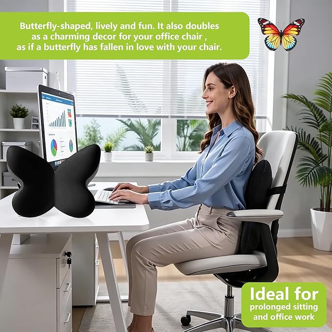 Memory Foam Lumbar Support Pillow,Back Support for Office Chair,Back Pillow for Chair,Ergonomic Lower Back Cushion for Desk Chair,Computer Chair,Gaming Chair and Car Seat,Washable Cover（Black）