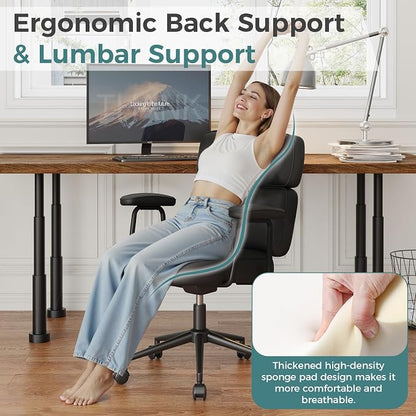 OLIXIS Ergonomic Home Office Desk Chair, PU Leather Computer Chair with Lumbar Support Adjustable Height Rolling Swivel Executive Task Armrests, Inky