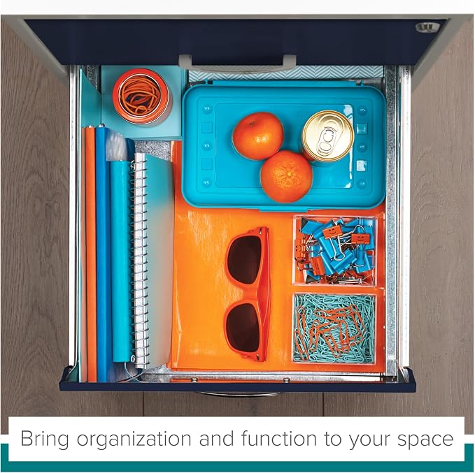 Space Solutions - 2 Drawer Fully Assembled Vertical Steel File Cabinet, Home & Small Office Use, Fits Under Most Desks, Letter-Size, Lock, Mobile, Pearl White/Navy