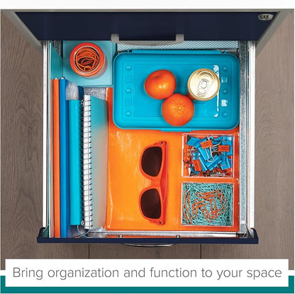 Space Solutions - 2 Drawer Fully Assembled Vertical Steel File Cabinet, Home & Small Office Use, Fits Under Most Desks, Letter-Size, Lock, Mobile, Pearl White/Navy